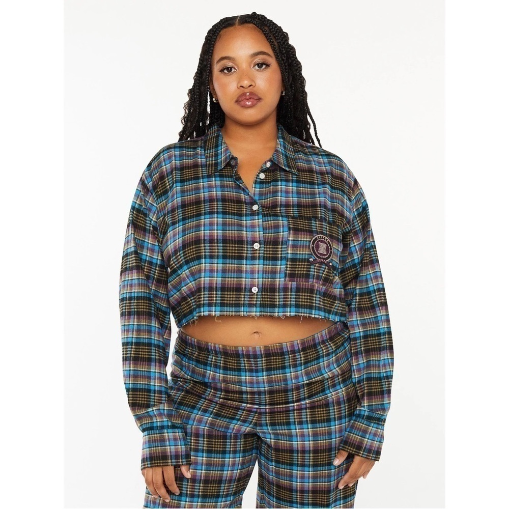 🛍️ NWT Savage X Fenty Tied Up Tartan Raw Hem PJ Shirt